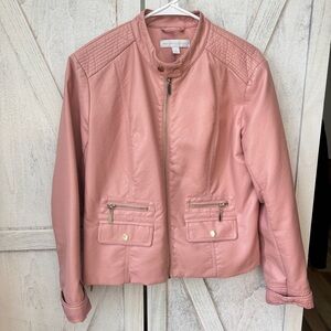 New York & Company Pink Faux Leather Jacket Women’s Size Large